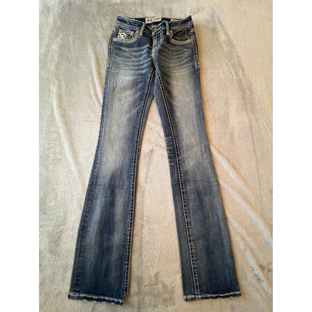 Mek Denim Brisbane Slim Boot Jeans Womens 25 Blue  Embroidered Flap Pocket